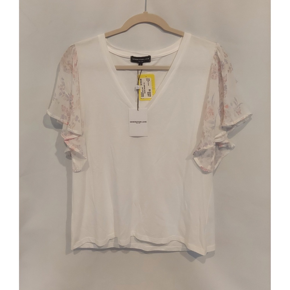 Generation Love Womens Claudia Georgette Flutter Sleeve Blouse Size Small NWT